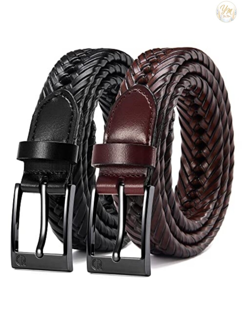 2 Pack Leather Woven Braided Belts for Men, 1 1/8 Wide, Gift Boxed